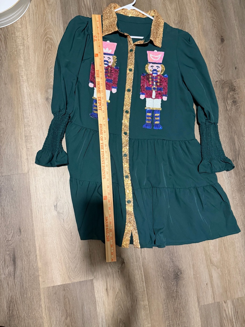 Green Nutcracker Sequin Tunic Dress with Gold Trim Size Adult L NWOT - Picture 4 of 6
